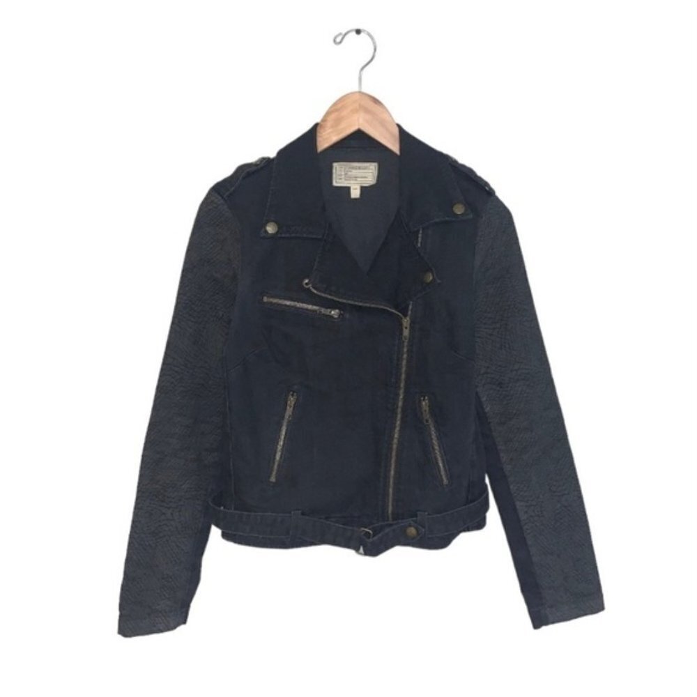 Current/Elliott Biker Jacket Size Small Black‎ Grey Dark Denim Moto "Easy Biker"